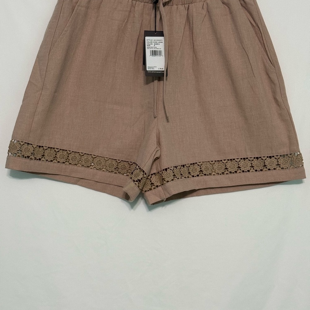 Adrianna Papell Women's Tan Shorts with Lace Trim - Picture 3 of 8